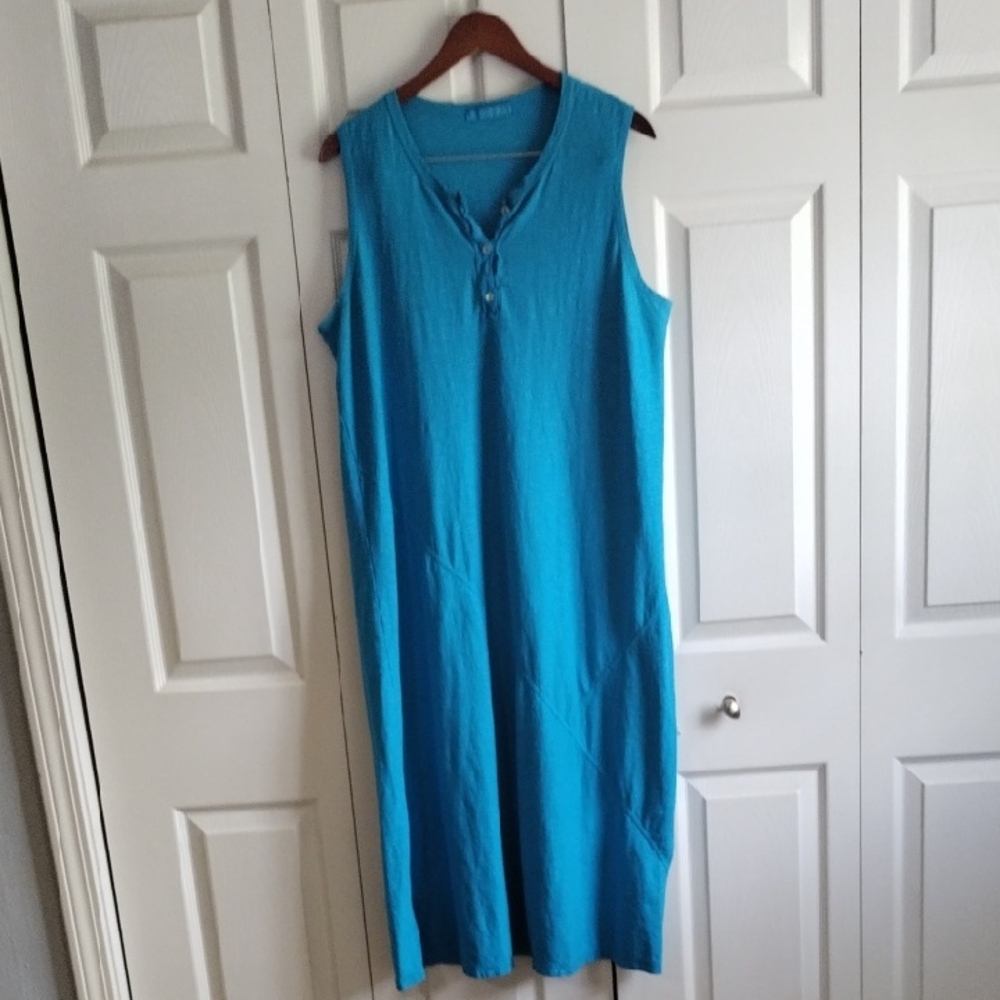 cut•loose Teal Linen Cotton Blend Dress Sleeve Less Size XL Lagoon Summer
